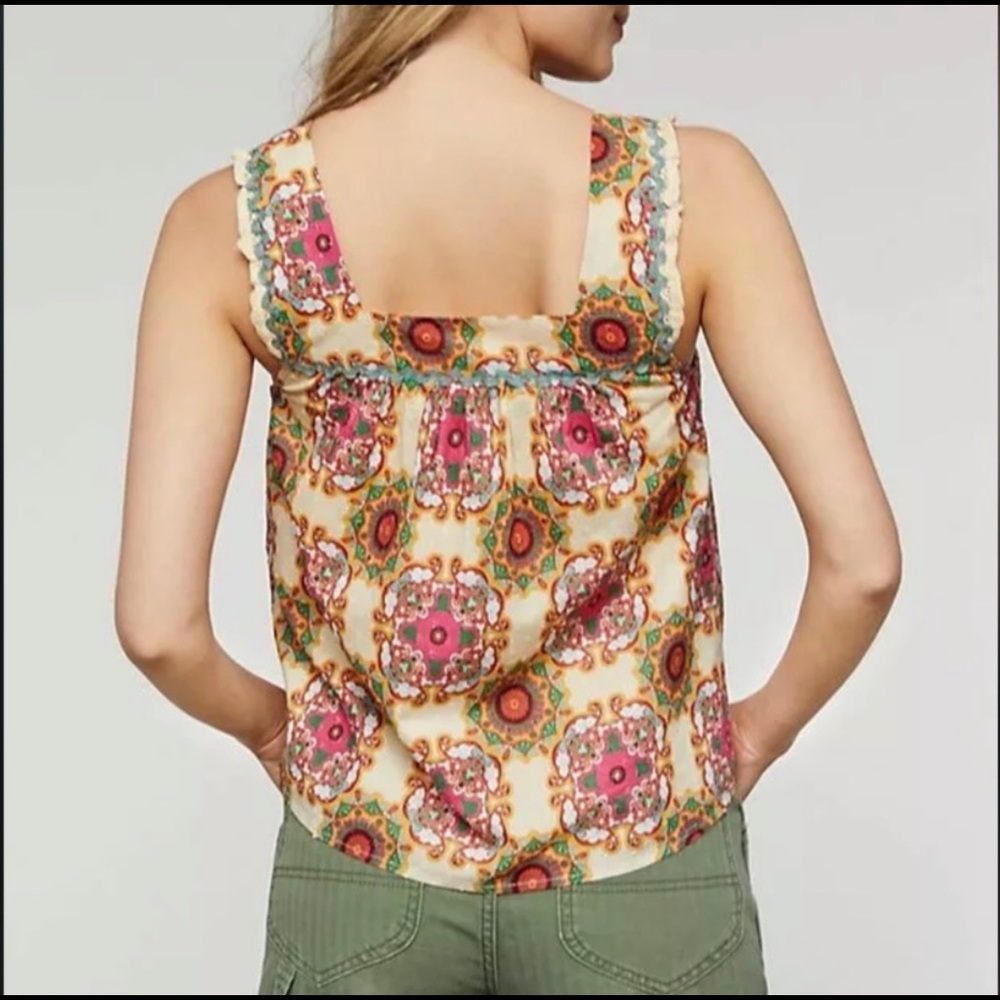 Anthropologie Let Me Be Abstract Ruffled Tank Petite - Picture 2 of 10